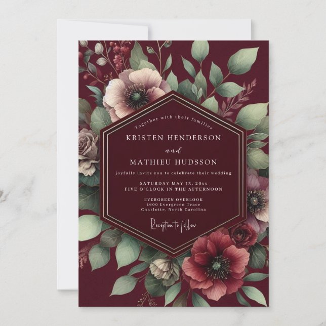 Burgundy Lush Bloom Wedding Invitation (Front)
