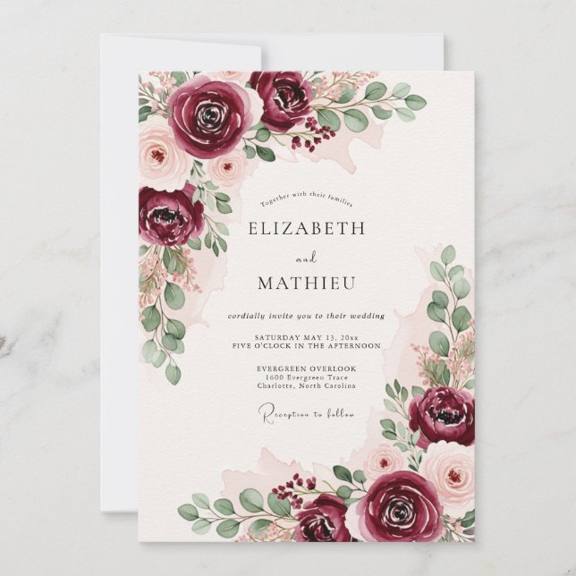 Burgundy Lush Romantic Wedding Invitation (Front)