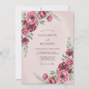 Burgundy Lush Watercolor Wedding Invitation