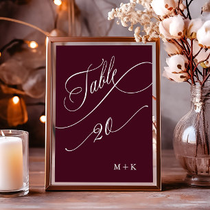 Burgundy Luxury Calligraphy Wedding Number 20, Table Number