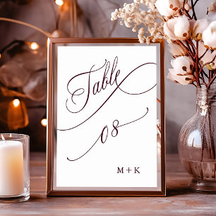 Burgundy Luxury Calligraphy Wedding Number 8, Table Number