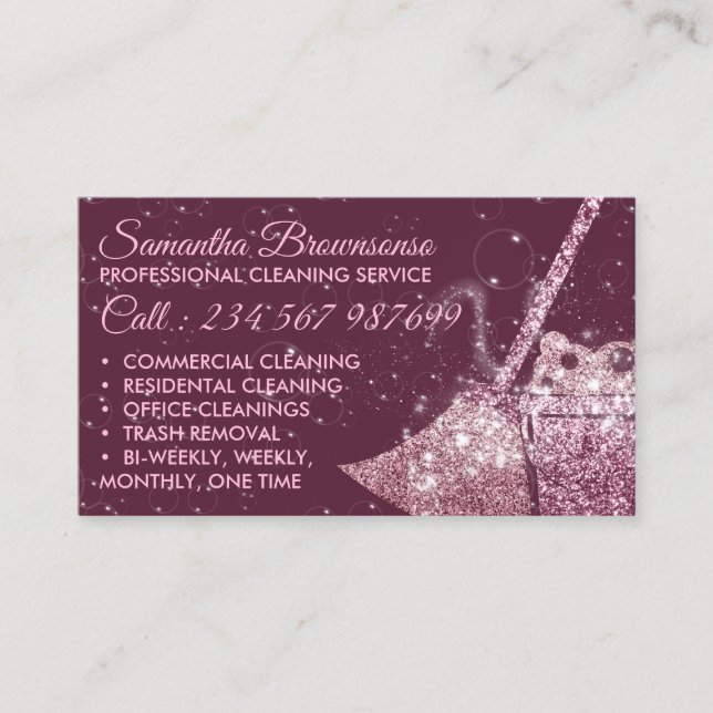 Burgundy Luxury Cleaning Service Maid Janitorial Business Card (Front)
