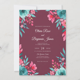 Burgundy Magenta Watercolor Wedding Invitation