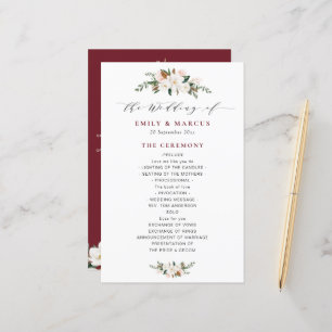 burgundy magnolia floral wedding program