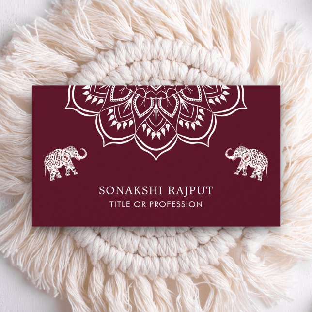 Burgundy Mandala Elephants Indian Business Card (Creator Uploaded)