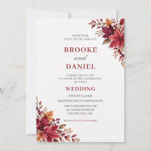 Burgundy Maple Botanical Corner Wedding Invitation