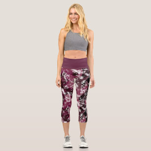 Burgundy Marble Abstract Capri Leggings
