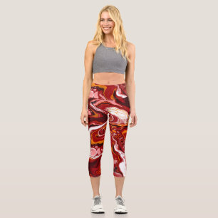 Burgundy Marble Digital Fluid Art   Capri Leggings