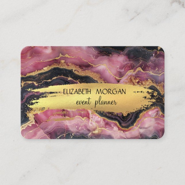  Burgundy Marble Gold Foil Brush Stroke Business Card (Front)