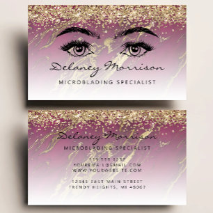 Burgundy Marble Gold Glitter Eyes Microblading Business Card