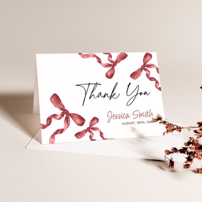 Burgundy Maroon Bow  Thank You Card (Creator Uploaded)
