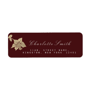 Burgundy Maroon Champaign Gold Floral Wreath Lux Return Address Label