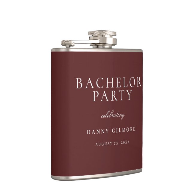 Burgundy Maroon Classic Mens Bachelor Party Gift Hip Flask (Right)