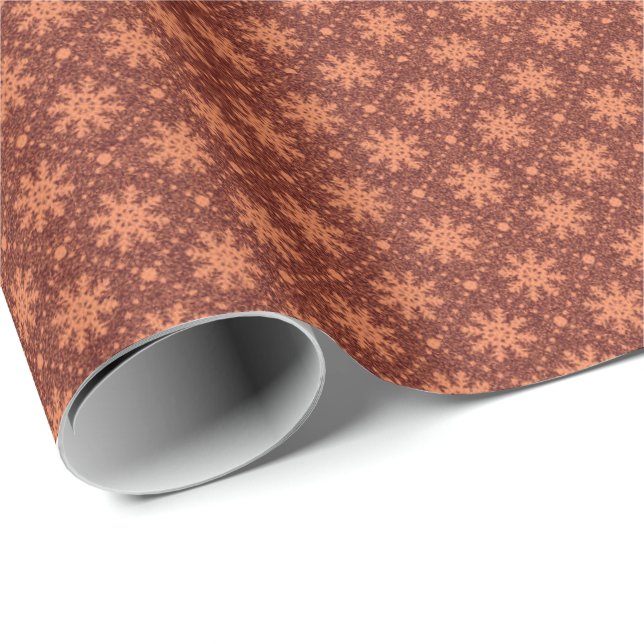 Burgundy Maroon Copper Snowflakes Net Holidays Wrapping Paper (Roll Corner)