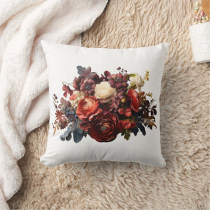 Burgundy Maroon Coral White Moody Floral Cushion