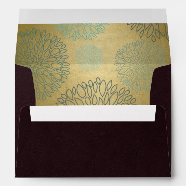 BURGUNDY MAROON FAUX GOLD AQUA BLUE FLORAL ADDRESS ENVELOPE (Back (Bottom))