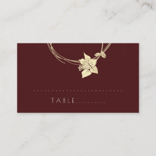 Burgundy Maroon Flower Gold Botanical Table Card 1