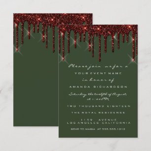 Burgundy Maroon Glitter Drips Bridal Woodland Invitation