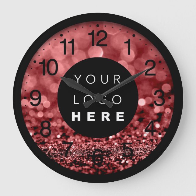 Burgundy Maroon Glitter Modern Custom Logo Large Clock (Front)