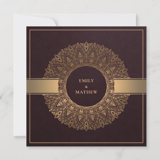 BURGUNDY MAROON GOLD CLASSY ORNATE MANDALA WEDDING INVITATION (Back)