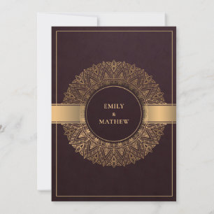BURGUNDY MAROON GOLD CLASSY ORNATE MANDALA WEDDING INVITATION