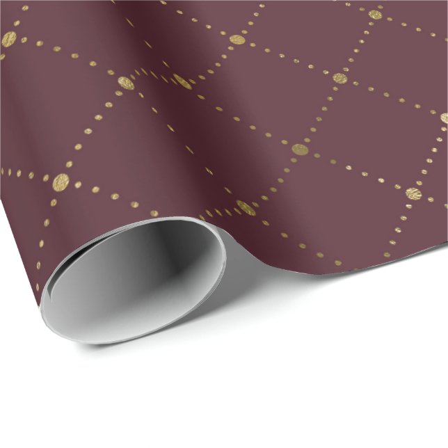 Burgundy Maroon Gold Crystals Grill Geometry Glam Wrapping Paper (Roll Corner)