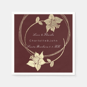 Burgundy Maroon Gold Floral Event Bridal Wedding Napkin