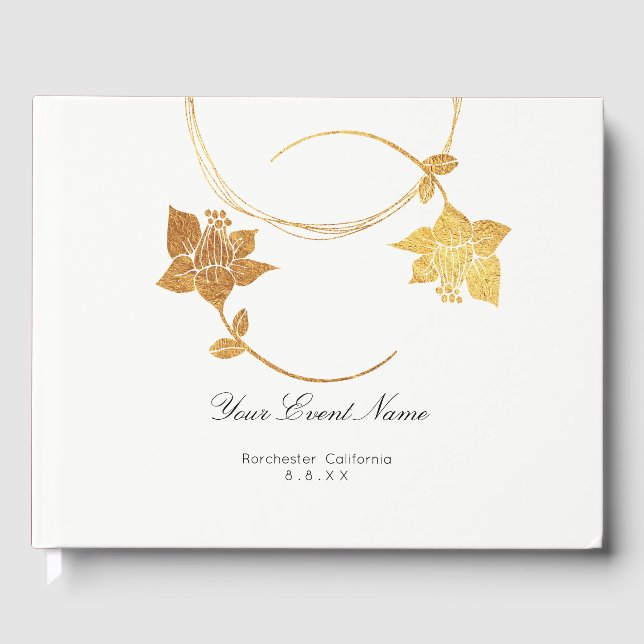 Burgundy Maroon Gold Floral Wedding White Guest Book (Front)