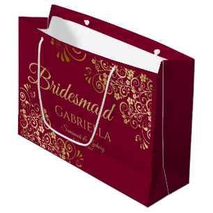Burgundy Maroon & Gold Lace Elegant Bridesmaid Large Gift Bag