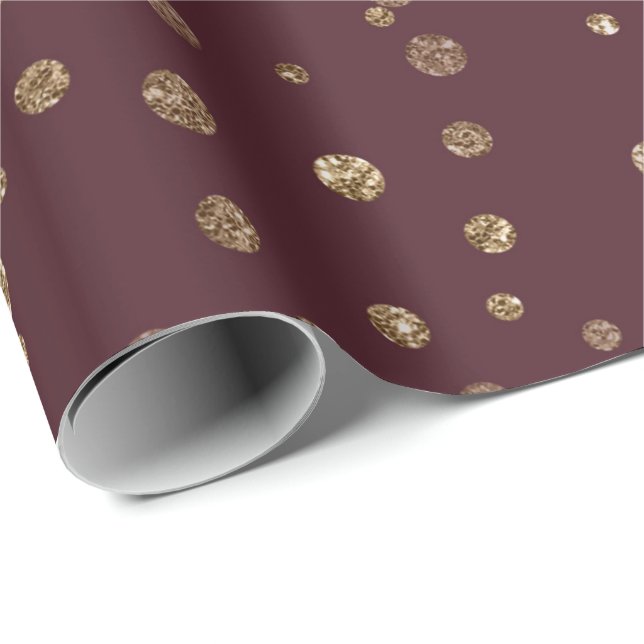 Burgundy Maroon Gold  Stripes Crystals Confetti Wrapping Paper (Roll Corner)