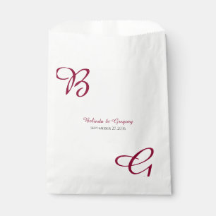 Burgundy Maroon Initials Autumn Fall Wedding  Favour Bag