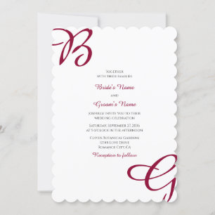 Burgundy Maroon Initials Autumn Fall Wedding  Invitation