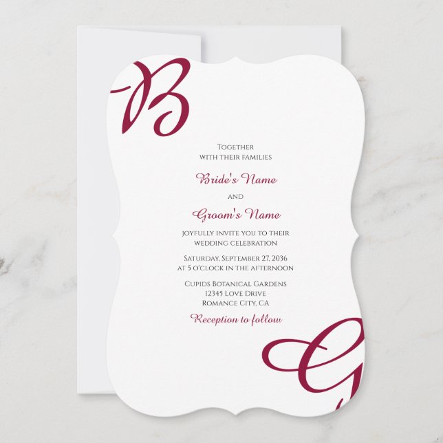 Burgundy Maroon Initials Autumn Fall Wedding  Invitation (Front)