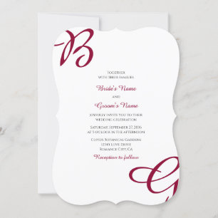 Burgundy Maroon Initials Autumn Fall Wedding  Invitation
