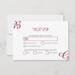 Burgundy Maroon Initials Autumn Fall Wedding  RSVP Card
