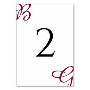 Burgundy Maroon Initials Autumn Fall Wedding  Table Number