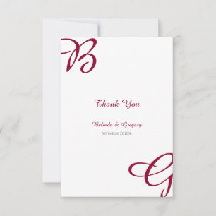 Burgundy Maroon Initials Autumn Fall Wedding  Thank You Card