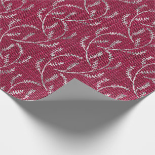 Burgundy Maroon Linen Silver Sparkly Laurel Wrapping Paper