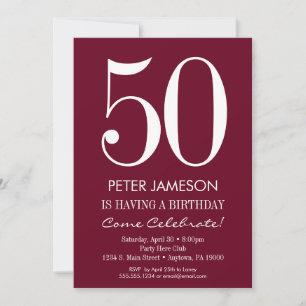 Burgundy Maroon Modern Adult Birthday Invitations