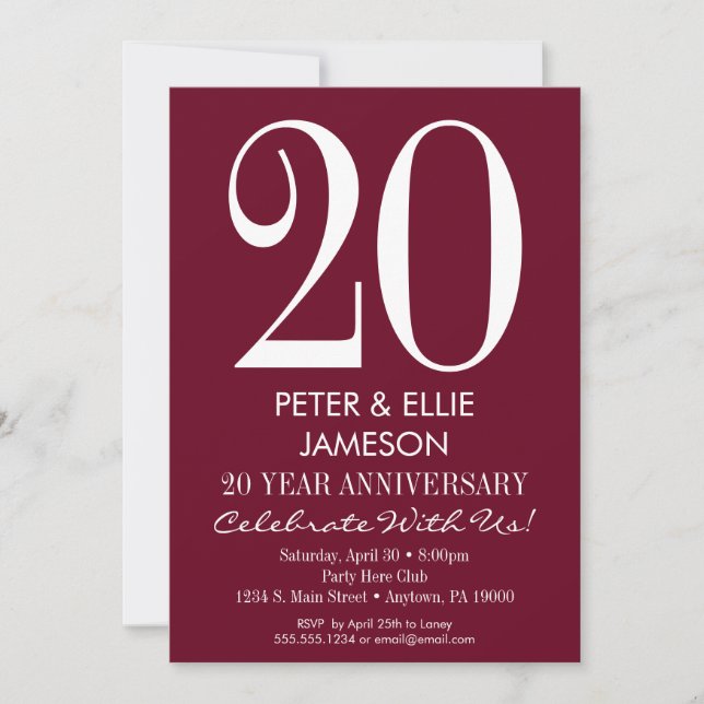 Burgundy Maroon Modern Anniversary Invitations (Front)