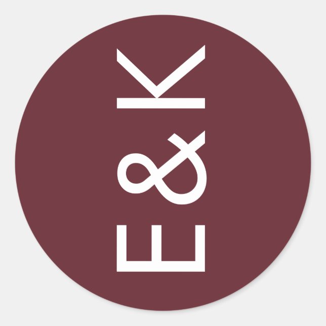 Burgundy Maroon Modern Bold Big Monogram Wedding Classic Round Sticker (Front)