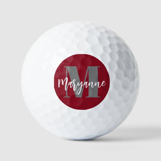 Burgundy Maroon Modern  Elegant Monogram Golf Balls (Front)