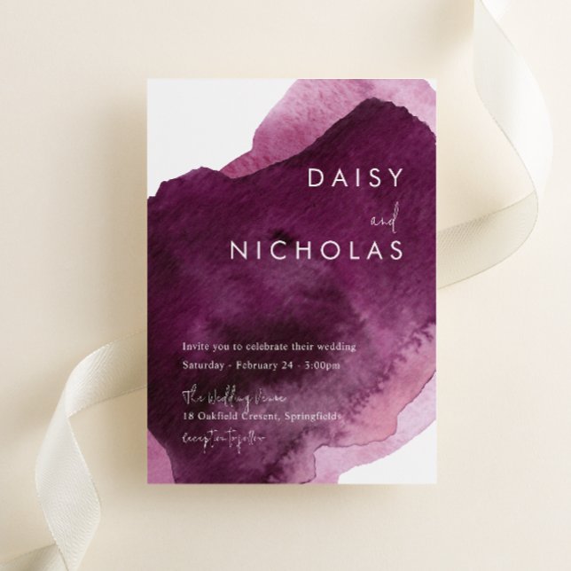 Burgundy Maroon Modern Watercolor Wedding Invitation (Creator Uploaded)