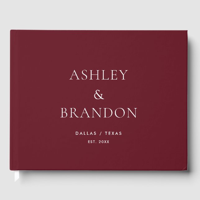 Burgundy Maroon Modern Wedding Custom Guest Book (Front)