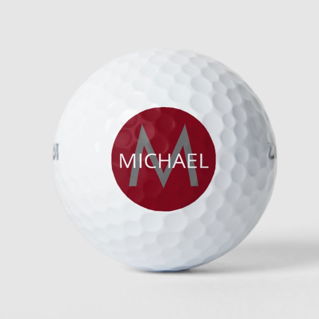 Burgundy Maroon Personalised Initial Monogram Golf Balls (Front)