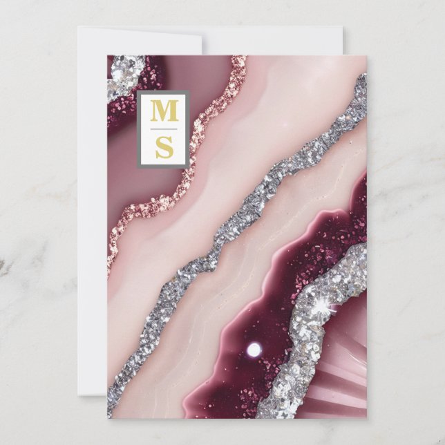 *~ Burgundy Maroon QR Agate AR66 RSVP Wedding Invitation (Front)