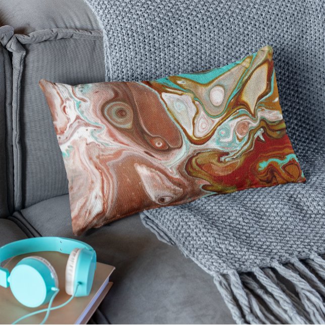 Burgundy Maroon Red Blue Turquoise Fluid Abstract Lumbar Cushion (Creator Uploaded)