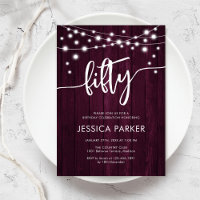 Burgundy Maroon Rustic Wood 50th Birthday Party