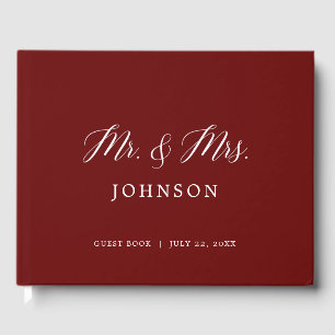 Burgundy Maroon Script Photo Wedding Guest Book