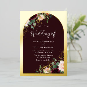 Burgundy Maroon Watercolor Floral Wedding Gold